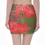 Red Japanese Amaryllis Print Pencil Mini Skirt
