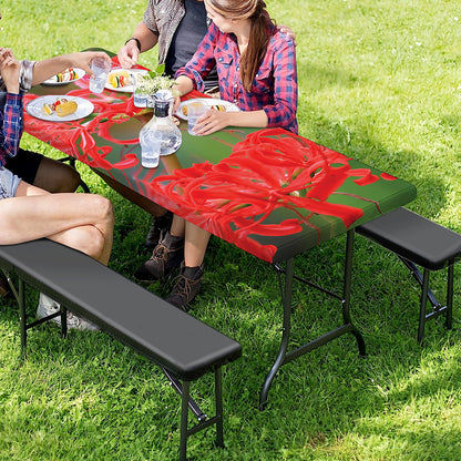 Red Japanese Amaryllis Print Picnic Table Cover