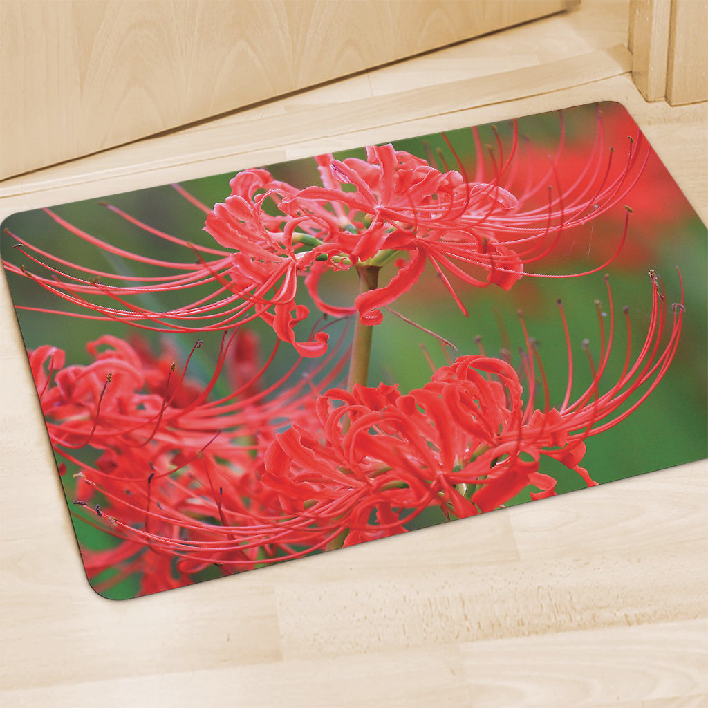 Red Japanese Amaryllis Print Polyester Doormat