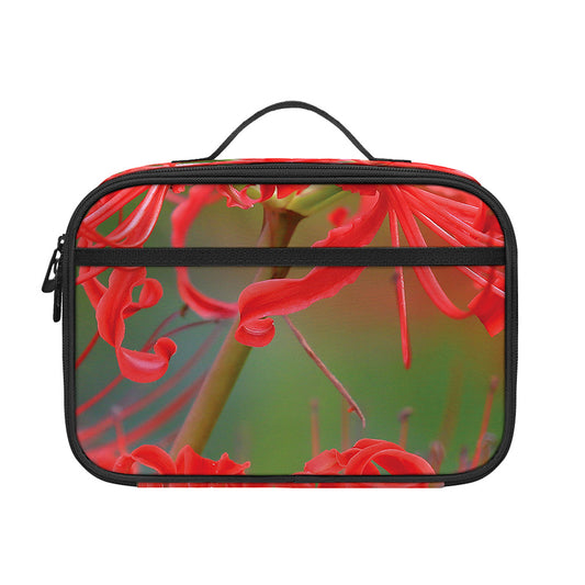 Red Japanese Amaryllis Print Portable Lunch Bag