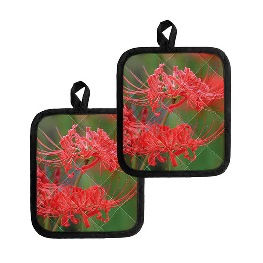 Red Japanese Amaryllis Print Pot Holders