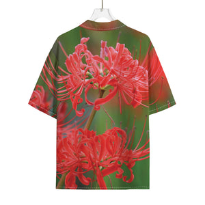 Red Japanese Amaryllis Print Rayon Hawaiian Shirt