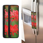 Red Japanese Amaryllis Print Refrigerator Handle Covers