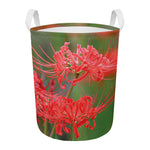 Red Japanese Amaryllis Print Round Laundry Basket