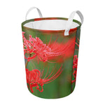 Red Japanese Amaryllis Print Round Laundry Basket
