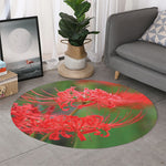 Red Japanese Amaryllis Print Round Rug