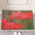 Red Japanese Amaryllis Print Rubber Doormat