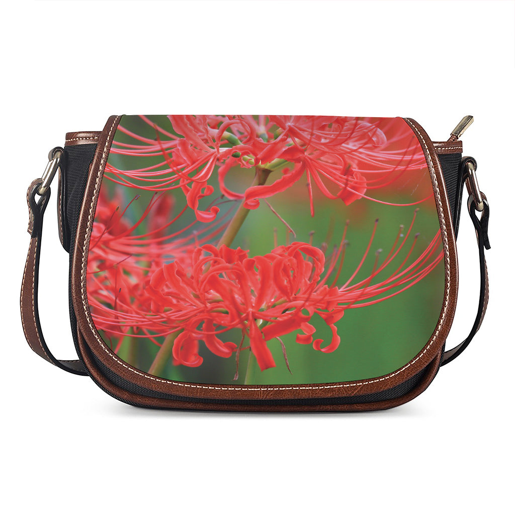 Red Japanese Amaryllis Print Saddle Bag