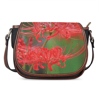 Red Japanese Amaryllis Print Saddle Bag