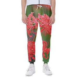 Red Japanese Amaryllis Print Scuba Joggers