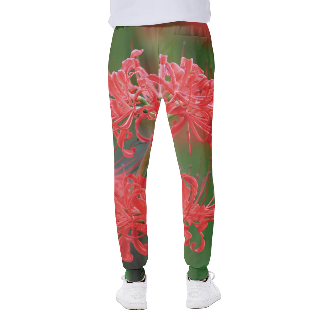 Red Japanese Amaryllis Print Scuba Joggers