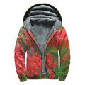 Red Japanese Amaryllis Print Sherpa Lined Zip Up Hoodie