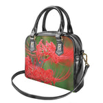 Red Japanese Amaryllis Print Shoulder Handbag