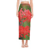 Red Japanese Amaryllis Print Side Slit Maxi Skirt