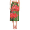 Red Japanese Amaryllis Print Side Slit Midi Skirt