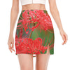 Red Japanese Amaryllis Print Side Slit Mini Skirt