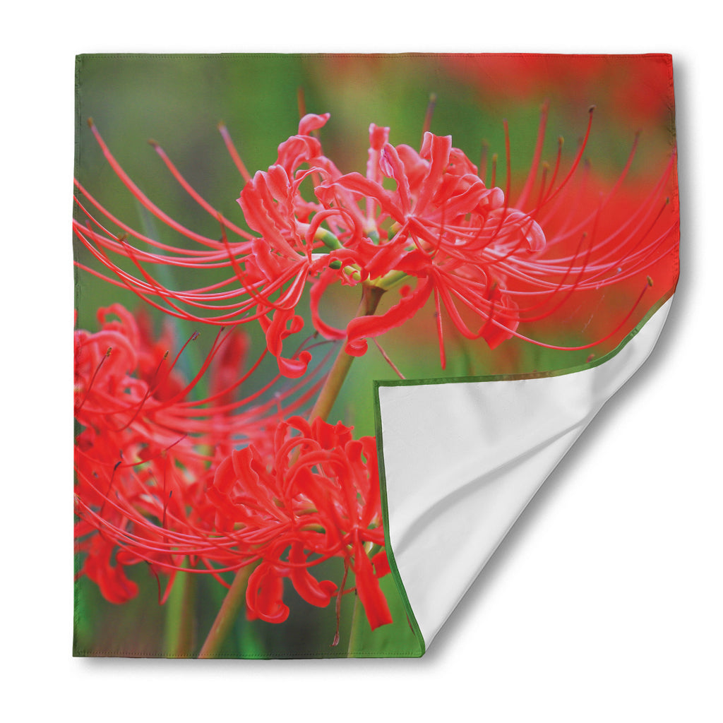 Red Japanese Amaryllis Print Silk Bandana