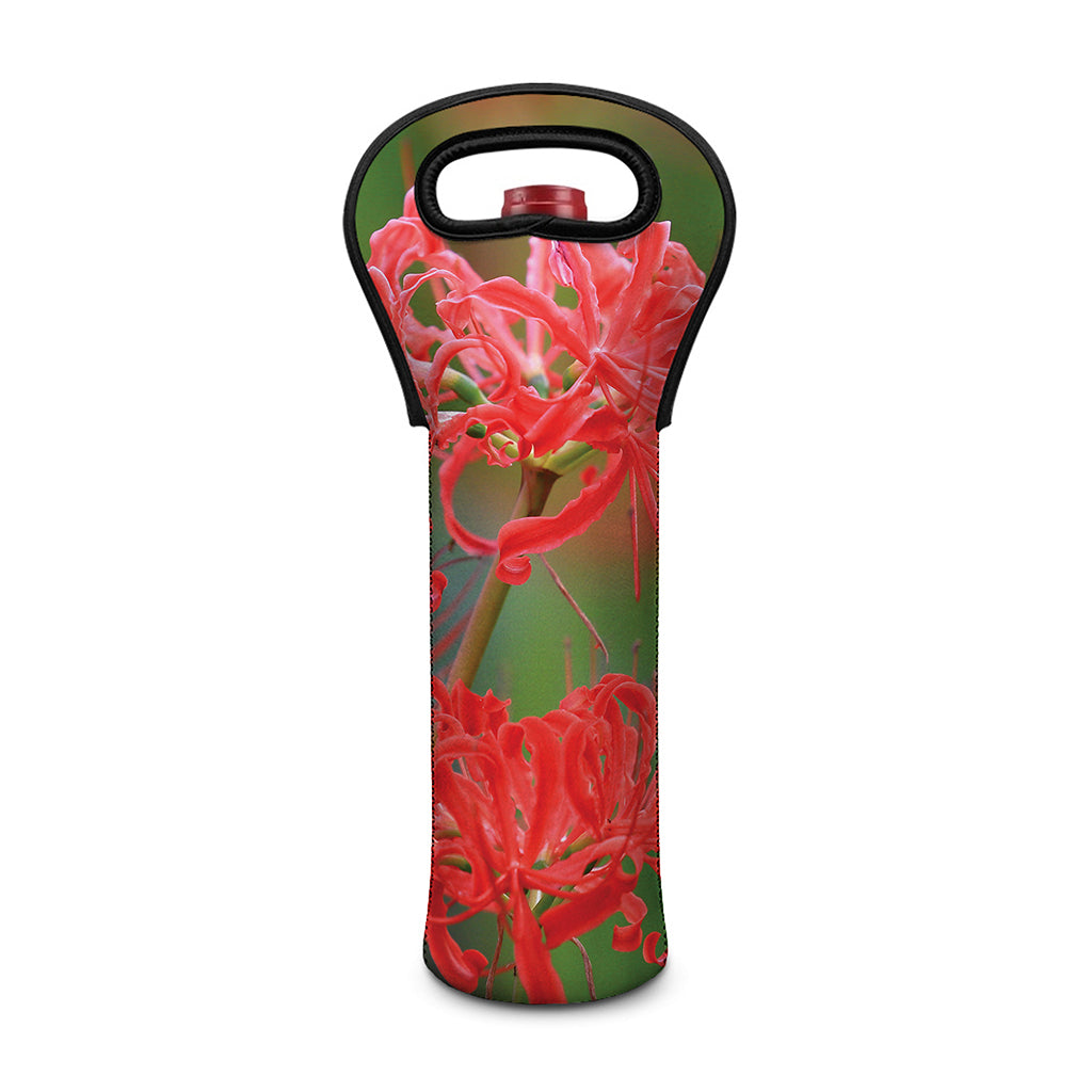 Red Japanese Amaryllis Print Single Neoprene Wine Tote