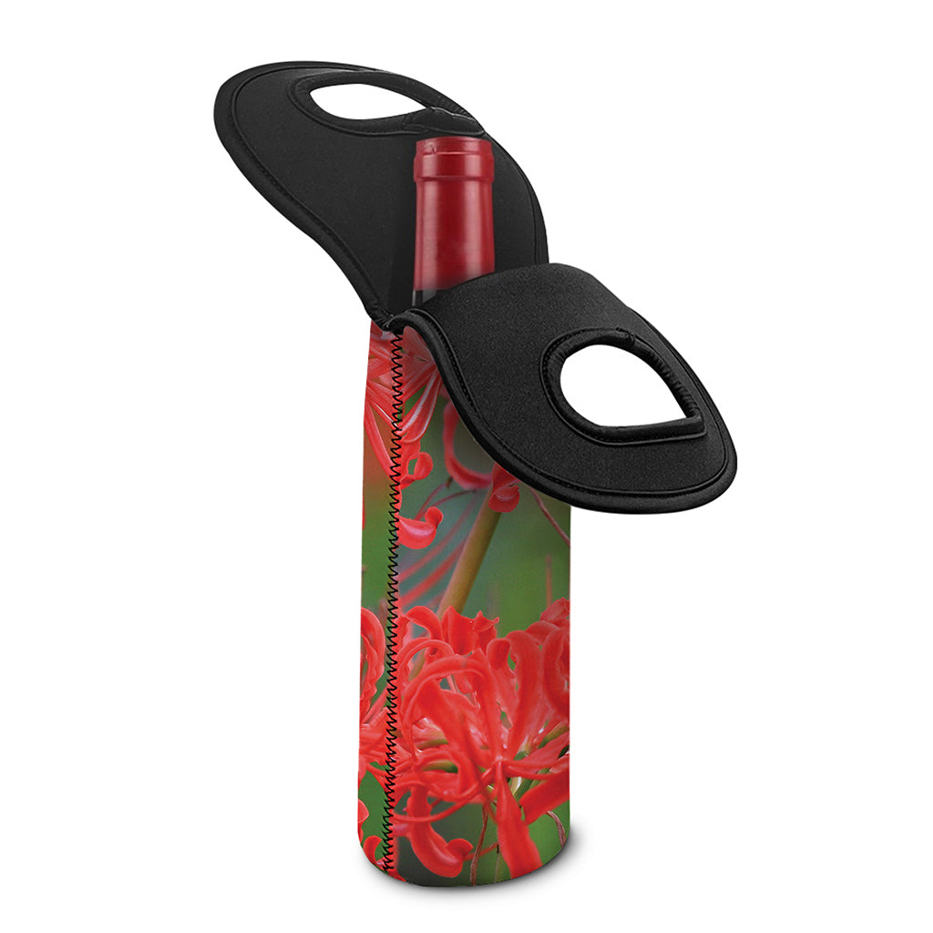 Red Japanese Amaryllis Print Single Neoprene Wine Tote