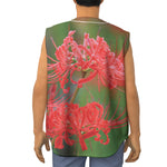 Red Japanese Amaryllis Print Sleeveless Baseball Jersey