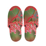 Red Japanese Amaryllis Print Slippers