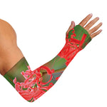 Red Japanese Amaryllis Print Sun Protection Arm Sleeves