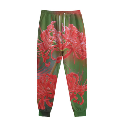 Red Japanese Amaryllis Print Sweatpants