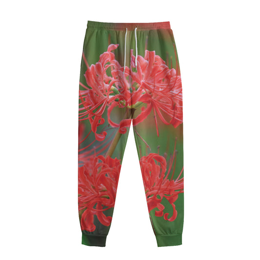 Red Japanese Amaryllis Print Sweatpants