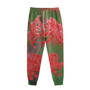 Red Japanese Amaryllis Print Sweatpants