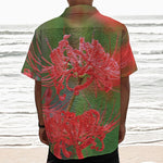 Red Japanese Amaryllis Print Textured Short Sleeve Shirt