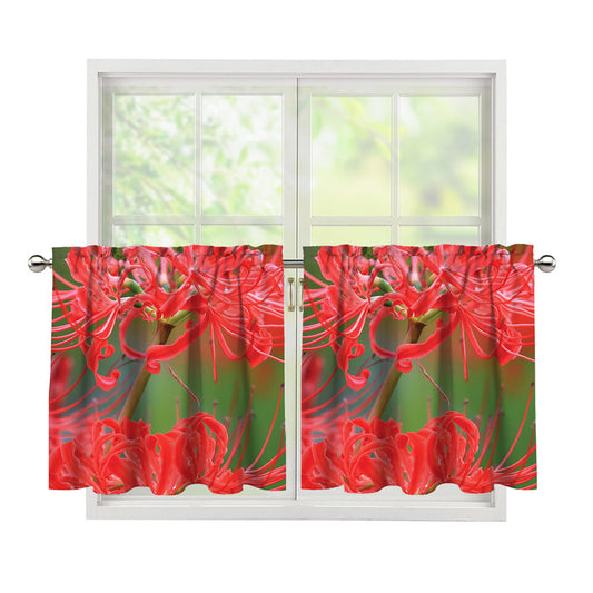 Red Japanese Amaryllis Print Tier Curtains