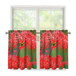 Red Japanese Amaryllis Print Tier Curtains