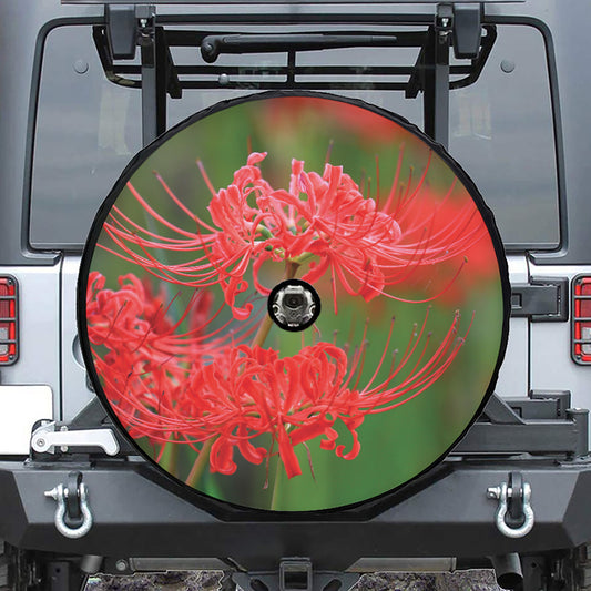 Red Japanese Amaryllis Print Tire Cover With Camera Hole