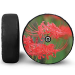 Red Japanese Amaryllis Print Tire Cover With Camera Hole