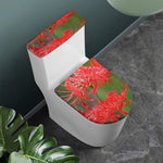 Red Japanese Amaryllis Print Toilet Lid And Tank Cover Set