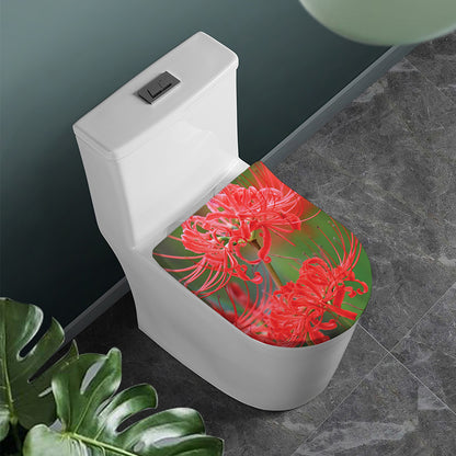 Red Japanese Amaryllis Print Toilet Lid Cover