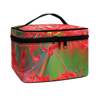 Red Japanese Amaryllis Print Travel Makeup Bag