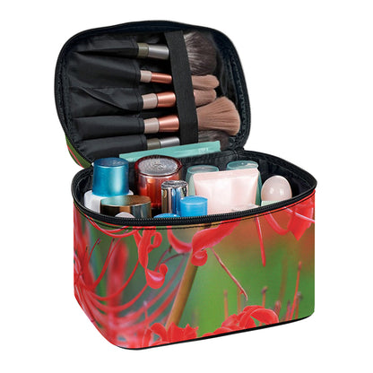 Red Japanese Amaryllis Print Travel Makeup Bag
