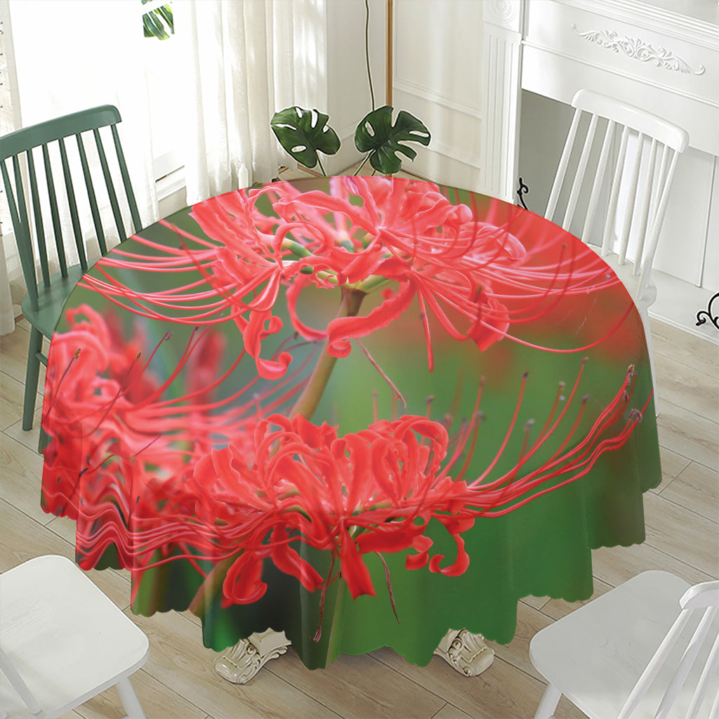 Red Japanese Amaryllis Print Waterproof Round Tablecloth