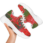 Red Japanese Amaryllis Print White Chunky Shoes