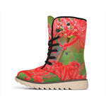 Red Japanese Amaryllis Print Winter Boots