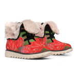 Red Japanese Amaryllis Print Winter Boots