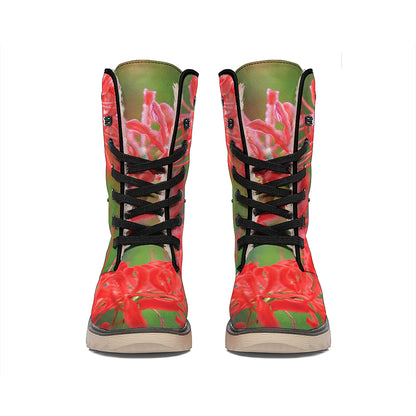 Red Japanese Amaryllis Print Winter Boots