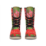 Red Japanese Amaryllis Print Winter Boots