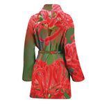 Red Japanese Amaryllis Print Women's Bathrobe