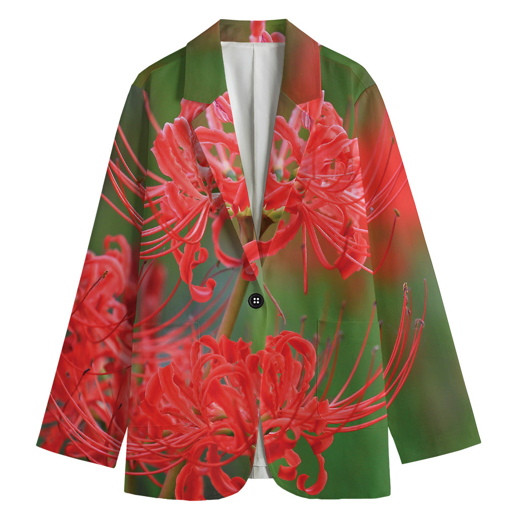 Red Japanese Amaryllis Print Women's Blazer