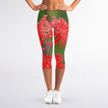 Red Japanese Amaryllis Print Women's Capri Leggings