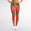 Red Japanese Amaryllis Print Women's Capri Leggings