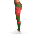 Red Japanese Amaryllis Print Women's Leggings