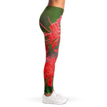 Red Japanese Amaryllis Print Women's Leggings